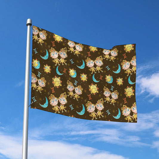Cute Cartoon Gemini Pattern Print Polyester Flag