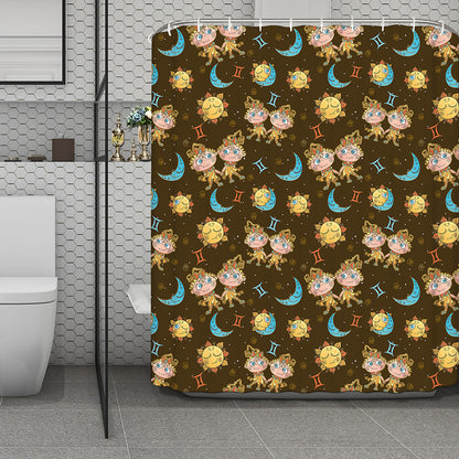 Cute Cartoon Gemini Pattern Print Polyester Shower Curtain
