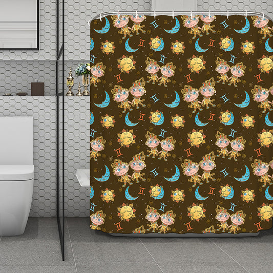 Cute Cartoon Gemini Pattern Print Polyester Shower Curtain