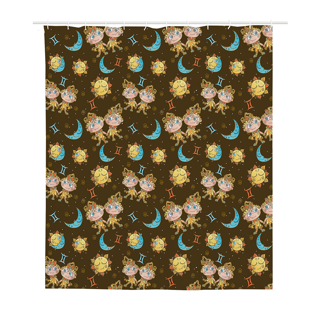 Cute Cartoon Gemini Pattern Print Polyester Shower Curtain