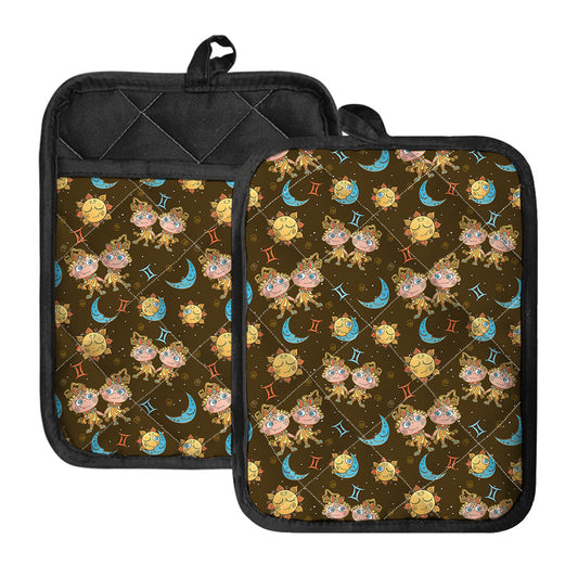 Cute Cartoon Gemini Pattern Print Pot Holders With Pocket