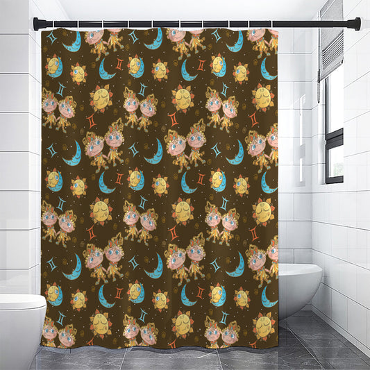 Cute Cartoon Gemini Pattern Print Premium Shower Curtain