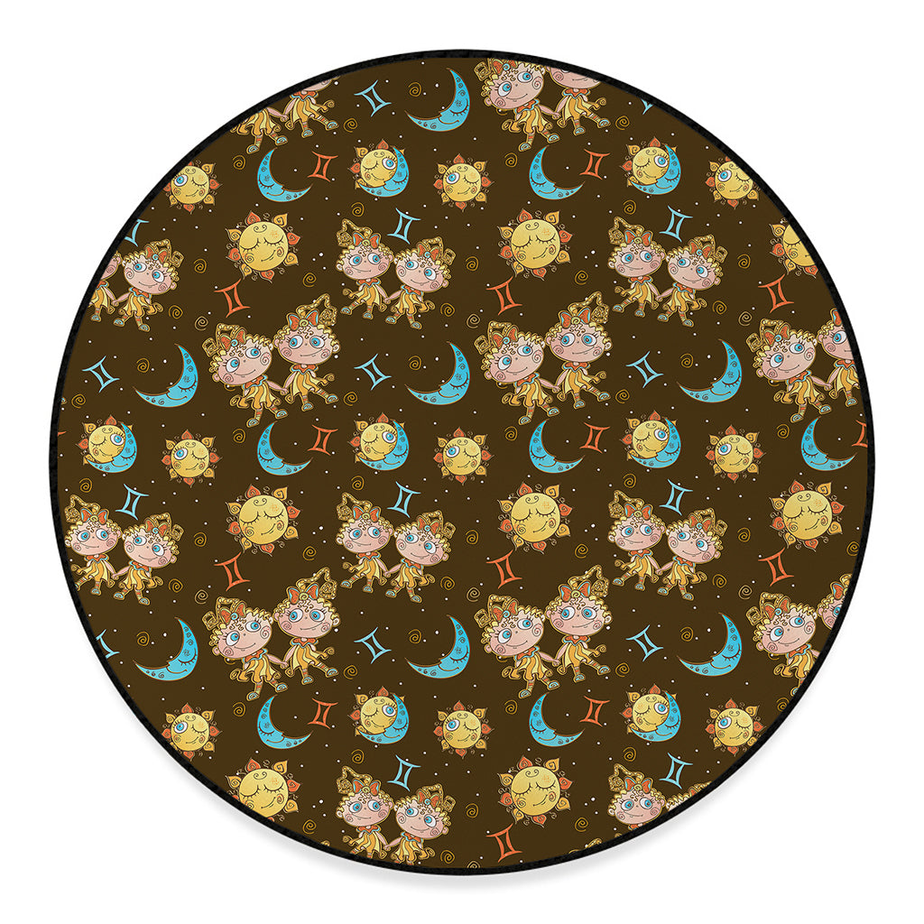 Cute Cartoon Gemini Pattern Print Round Floor Mat
