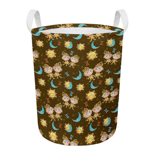 Cute Cartoon Gemini Pattern Print Round Laundry Basket