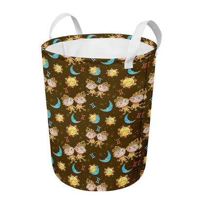 Cute Cartoon Gemini Pattern Print Round Laundry Basket