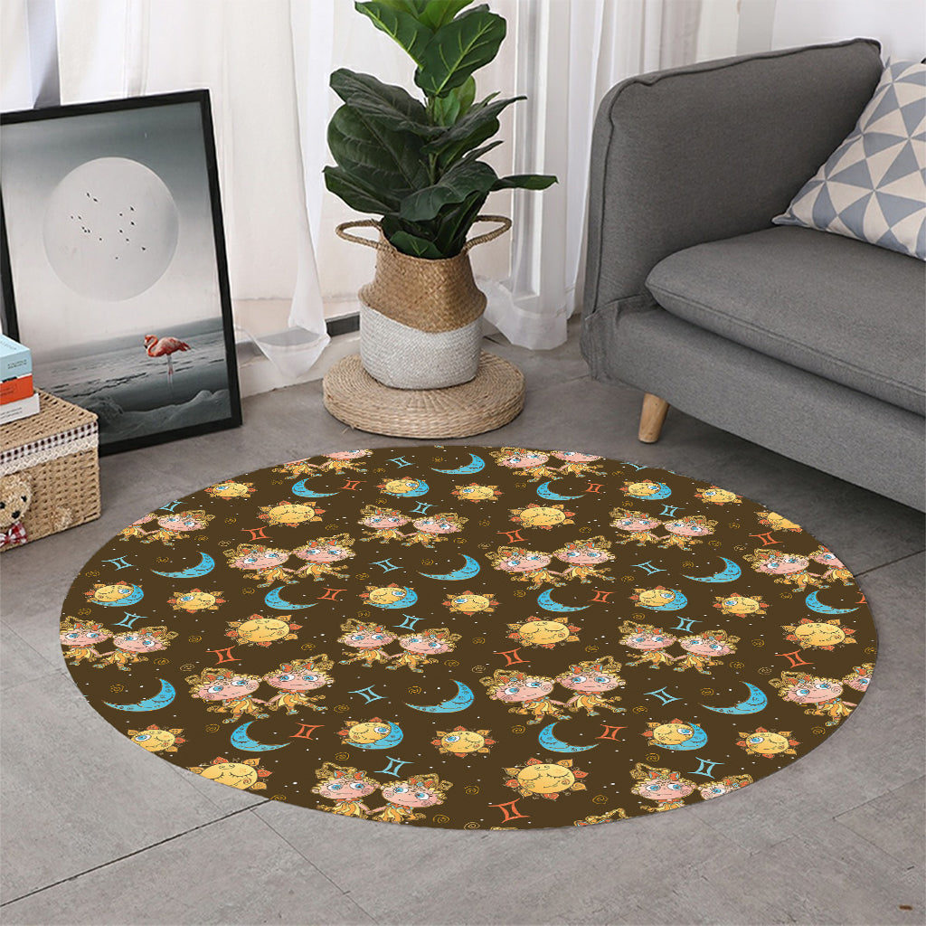 Cute Cartoon Gemini Pattern Print Round Rug