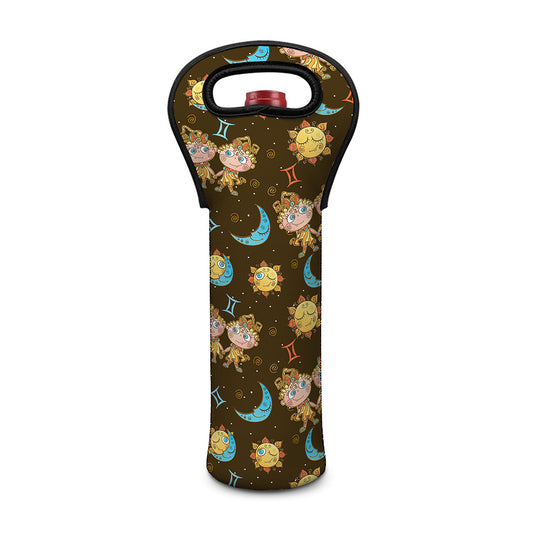 Cute Cartoon Gemini Pattern Print Single Neoprene Wine Tote