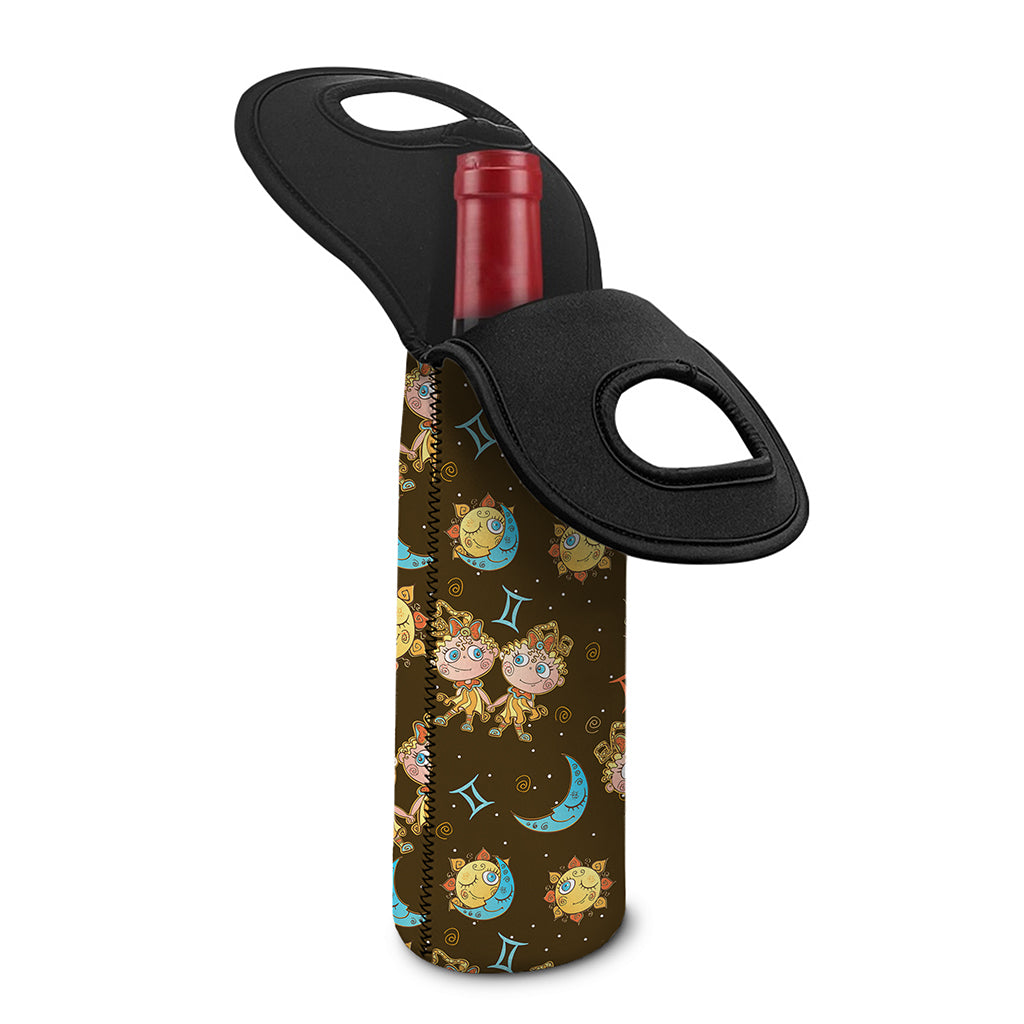 Cute Cartoon Gemini Pattern Print Single Neoprene Wine Tote