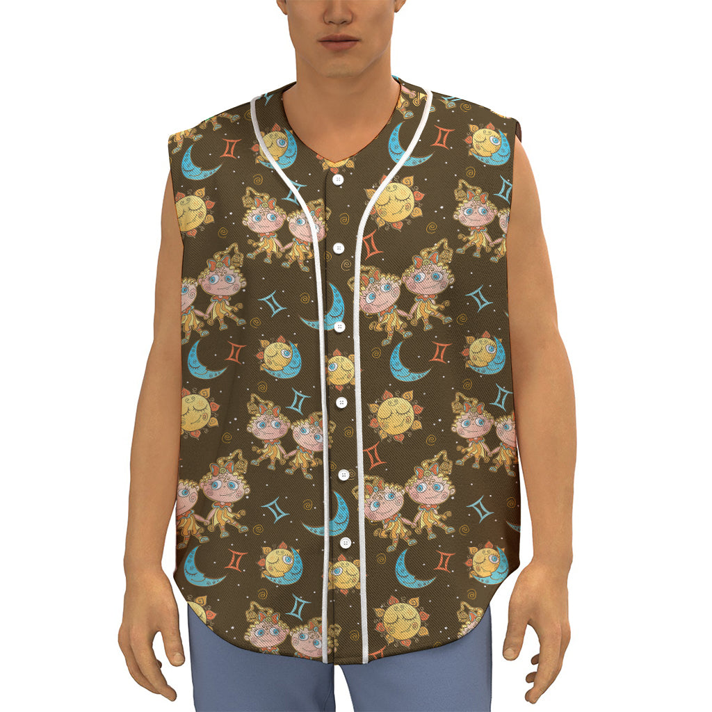 Cute Cartoon Gemini Pattern Print Sleeveless Baseball Jersey