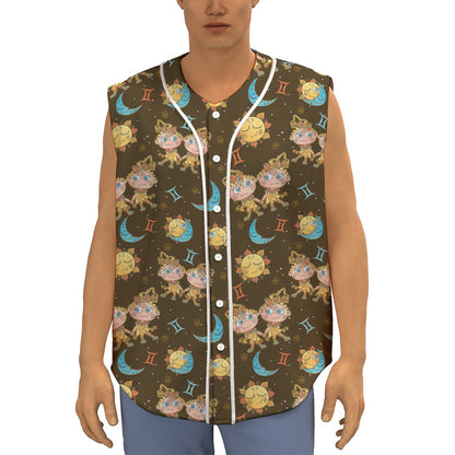 Cute Cartoon Gemini Pattern Print Sleeveless Baseball Jersey