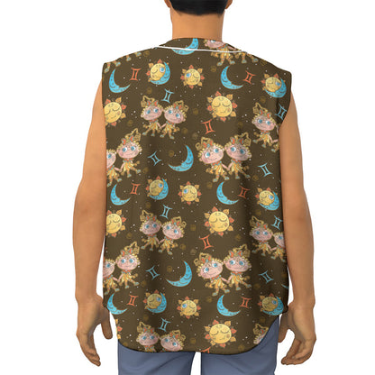 Cute Cartoon Gemini Pattern Print Sleeveless Baseball Jersey