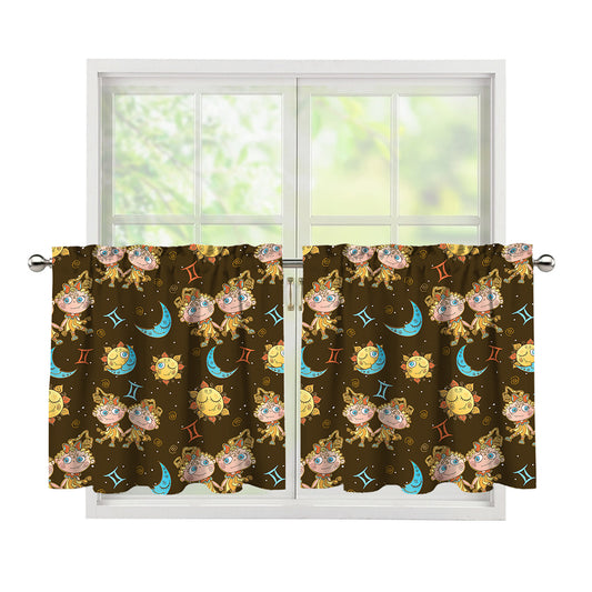 Cute Cartoon Gemini Pattern Print Tier Curtains