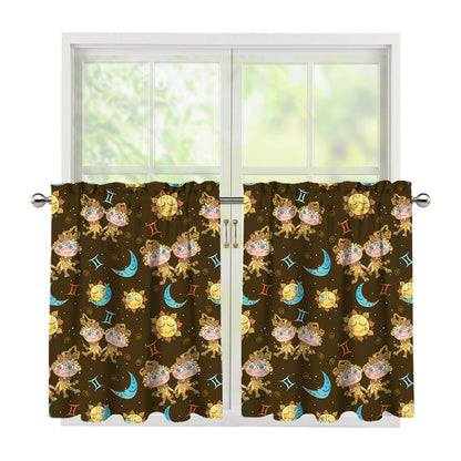 Cute Cartoon Gemini Pattern Print Tier Curtains