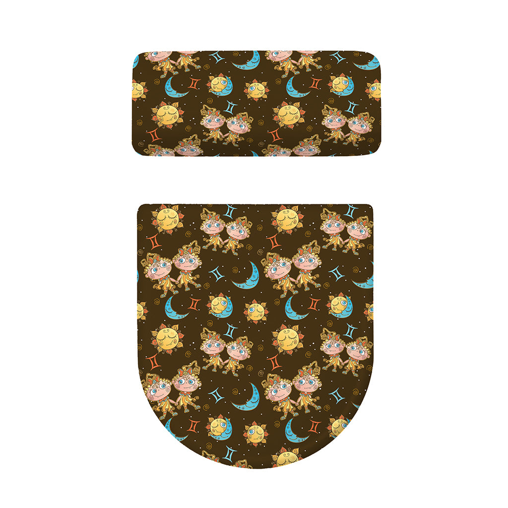 Cute Cartoon Gemini Pattern Print Toilet Lid And Tank Cover Set