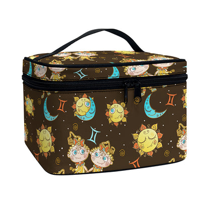 Cute Cartoon Gemini Pattern Print Travel Makeup Bag