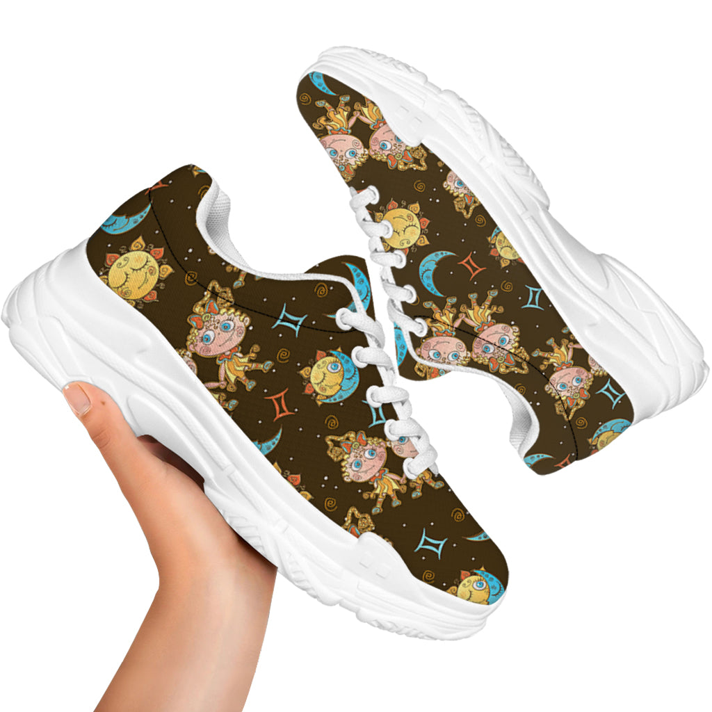 Cute Cartoon Gemini Pattern Print White Chunky Shoes