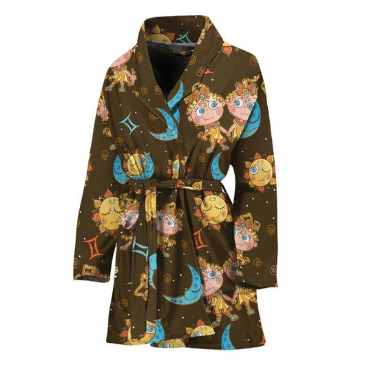Cute Cartoon Gemini Pattern Print Women's Bathrobe
