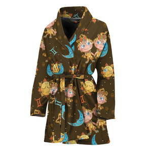 Cute Cartoon Gemini Pattern Print Women's Bathrobe