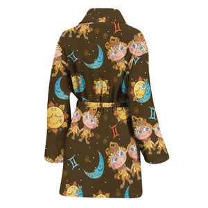 Cute Cartoon Gemini Pattern Print Women's Bathrobe