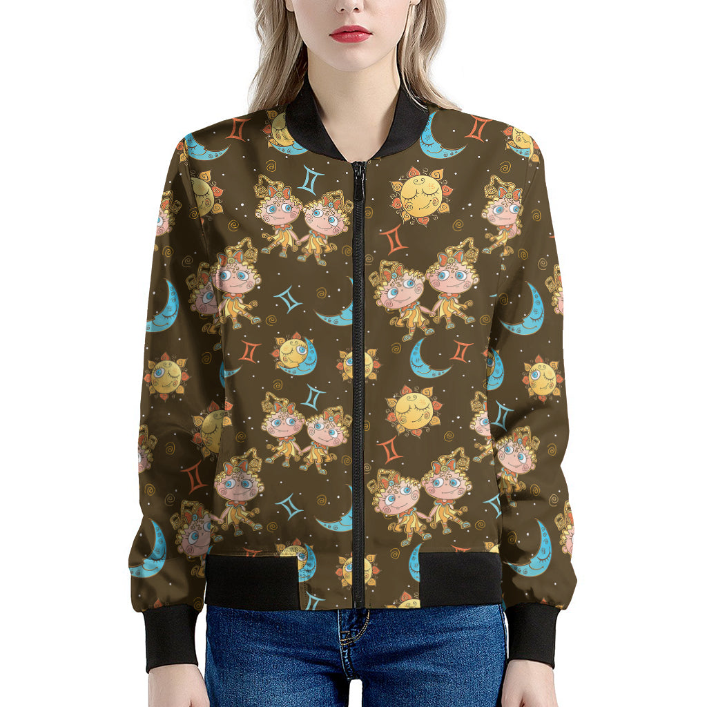 Cute Cartoon Gemini Pattern Print Women's Bomber Jacket