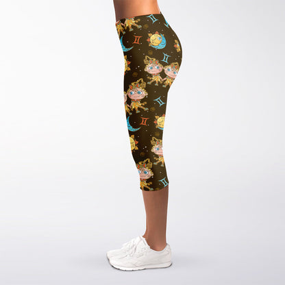 Cute Cartoon Gemini Pattern Print Women's Capri Leggings