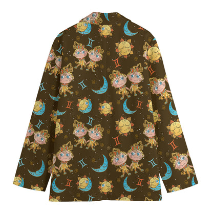 Cute Cartoon Gemini Pattern Print Women's Cotton Blazer