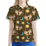 Cute Cartoon Gemini Pattern Print Women's Polo Shirt