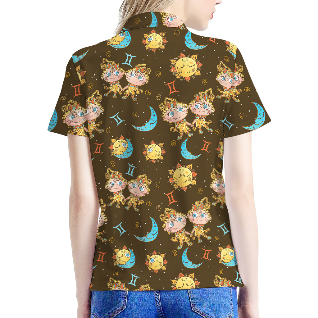 Cute Cartoon Gemini Pattern Print Women's Polo Shirt