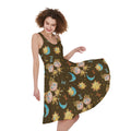 Cute Cartoon Gemini Pattern Print Sleeveless Knee Length Dress