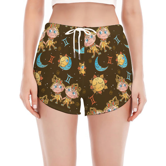 Cute Cartoon Gemini Pattern Print Women's Split Running Shorts