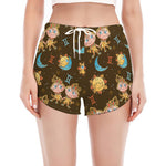 Cute Cartoon Gemini Pattern Print Women's Split Running Shorts