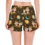 Cute Cartoon Gemini Pattern Print Women's Split Running Shorts