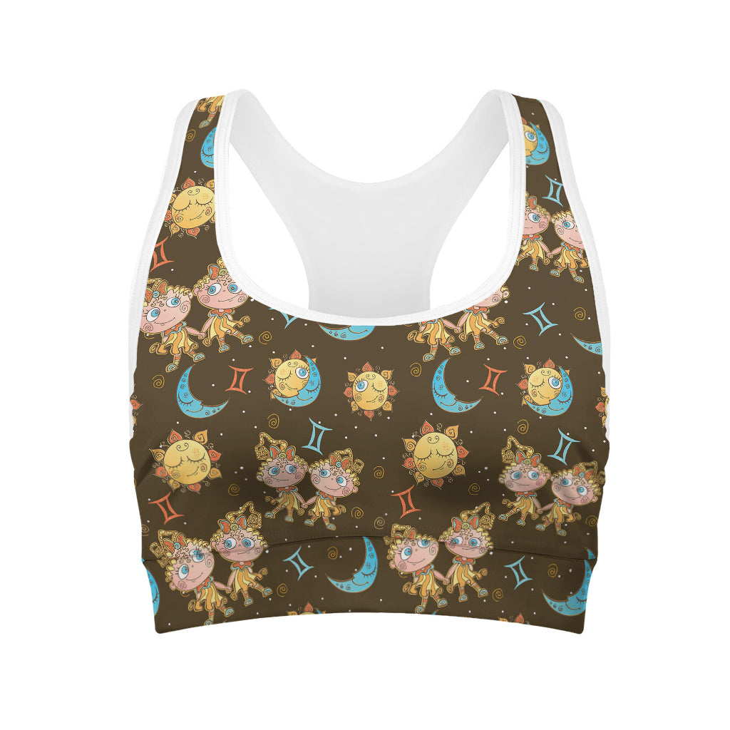 Cute Cartoon Gemini Pattern Print Women's Sports Bra
