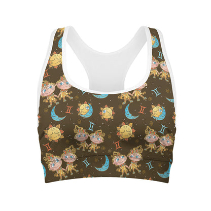 Cute Cartoon Gemini Pattern Print Women's Sports Bra