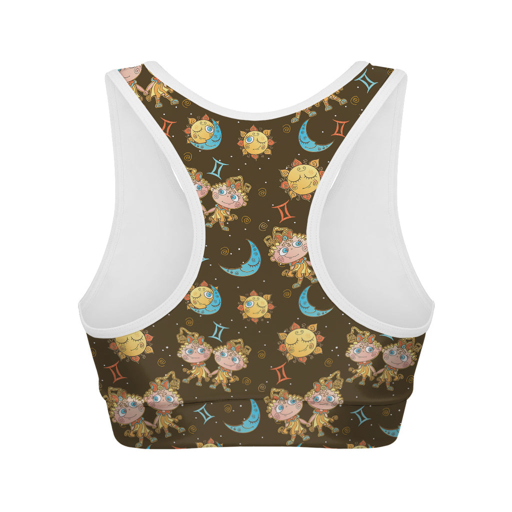 Cute Cartoon Gemini Pattern Print Women's Sports Bra