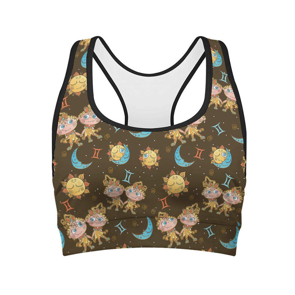 Cute Cartoon Gemini Pattern Print Women's Sports Bra