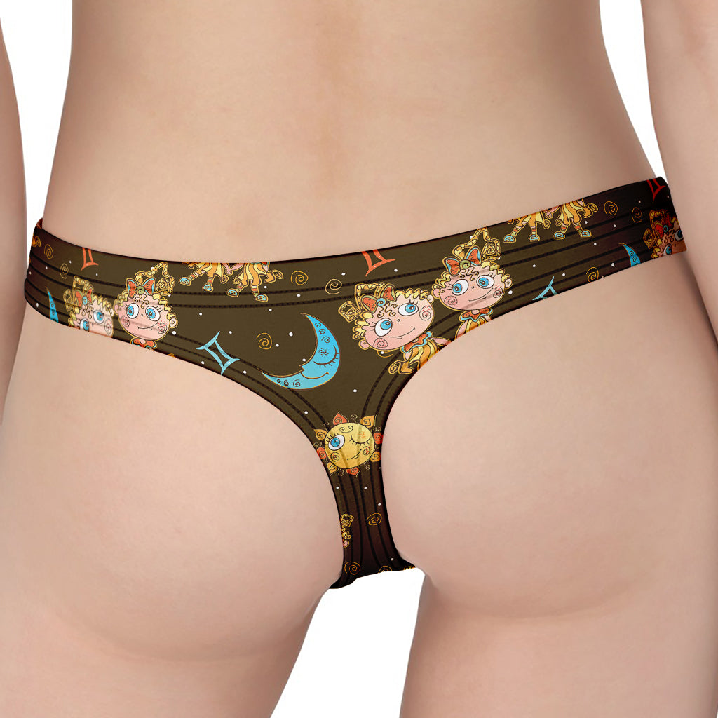 Cute Cartoon Gemini Pattern Print Women's Thong