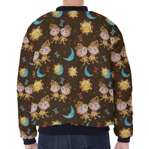 Cute Cartoon Gemini Pattern Print Zip Sleeve Bomber Jacket