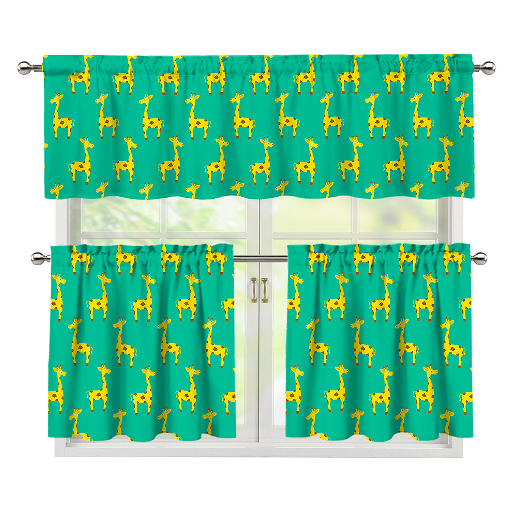 Cute Cartoon Giraffe Pattern Print 3 Piece Kitchen Curtains