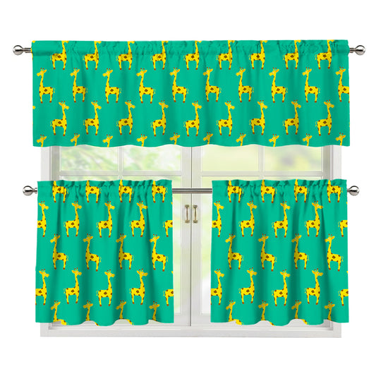 Cute Cartoon Giraffe Pattern Print 3 Piece Kitchen Curtains