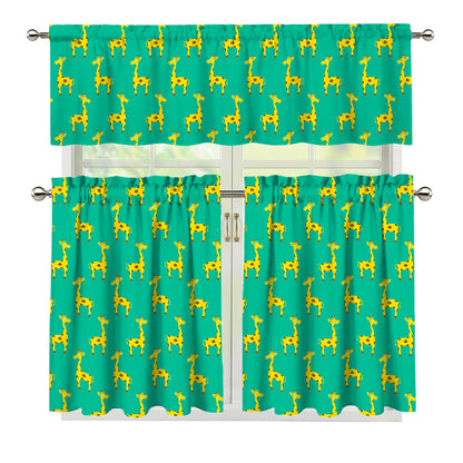 Cute Cartoon Giraffe Pattern Print 3 Piece Kitchen Curtains