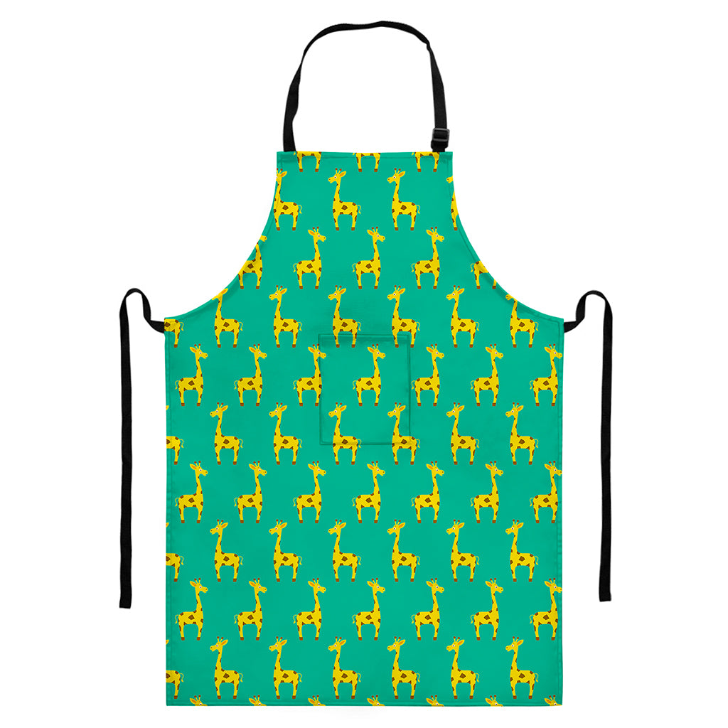 Cute Cartoon Giraffe Pattern Print Bib Apron With Pocket