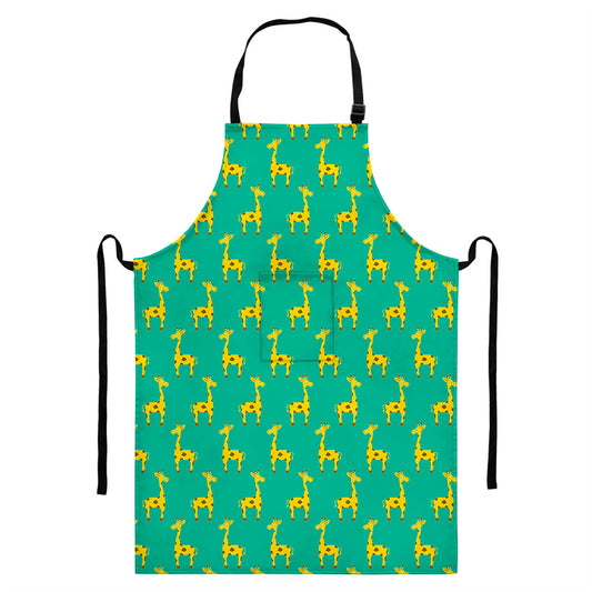 Cute Cartoon Giraffe Pattern Print Bib Apron With Pocket