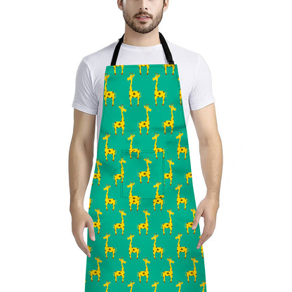 Cute Cartoon Giraffe Pattern Print Bib Apron With Pocket