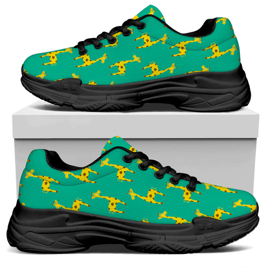 Cute Cartoon Giraffe Pattern Print Black Chunky Shoes