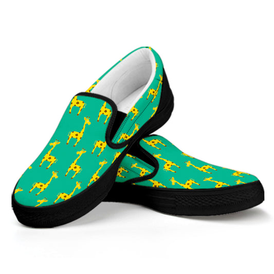 Cute Cartoon Giraffe Pattern Print Black Slip On Sneakers