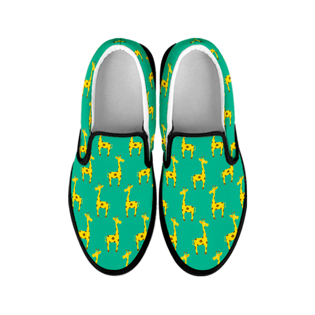 Cute Cartoon Giraffe Pattern Print Black Slip On Sneakers