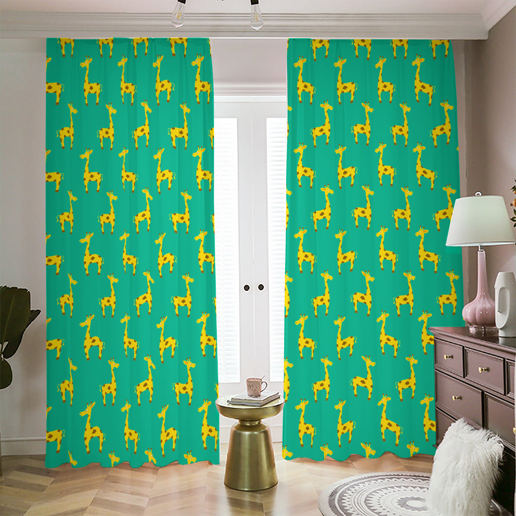 Cute Cartoon Giraffe Pattern Print Blackout Pencil Pleat Curtains