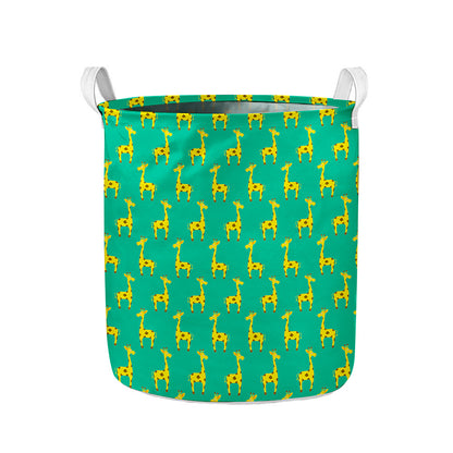 Cute Cartoon Giraffe Pattern Print Collapsible Laundry Basket