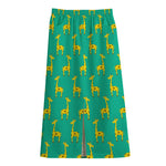 Cute Cartoon Giraffe Pattern Print Cotton Front Slit Maxi Skirt